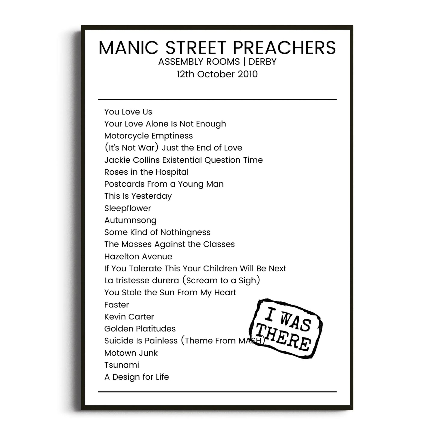 Manic Street Preachers Derby 12 October 2010 Setlist Poster