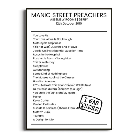 Manic Street Preachers Derby 12 October 2010 Setlist Poster