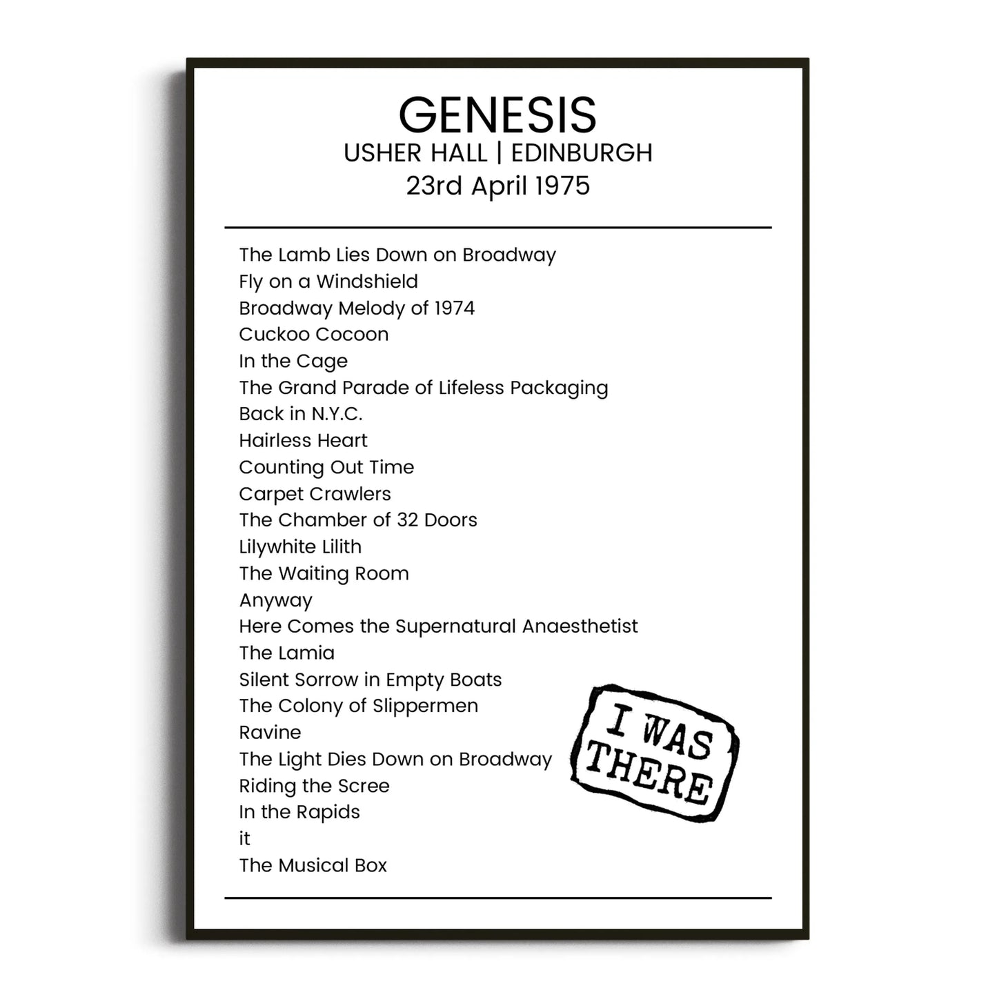 Genesis Edinburgh 23 April 1975 Setlist Poster