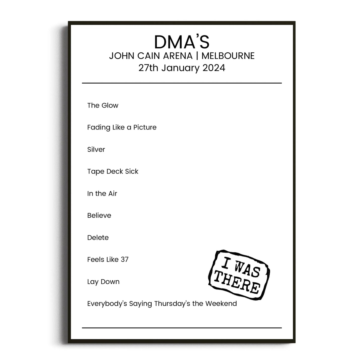 DMA’s Melbourne 27 January 2024 Setlist Poster