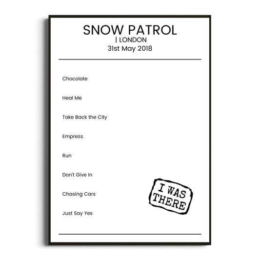 Snow Patrol London 31 May 2018 Setlist Poster