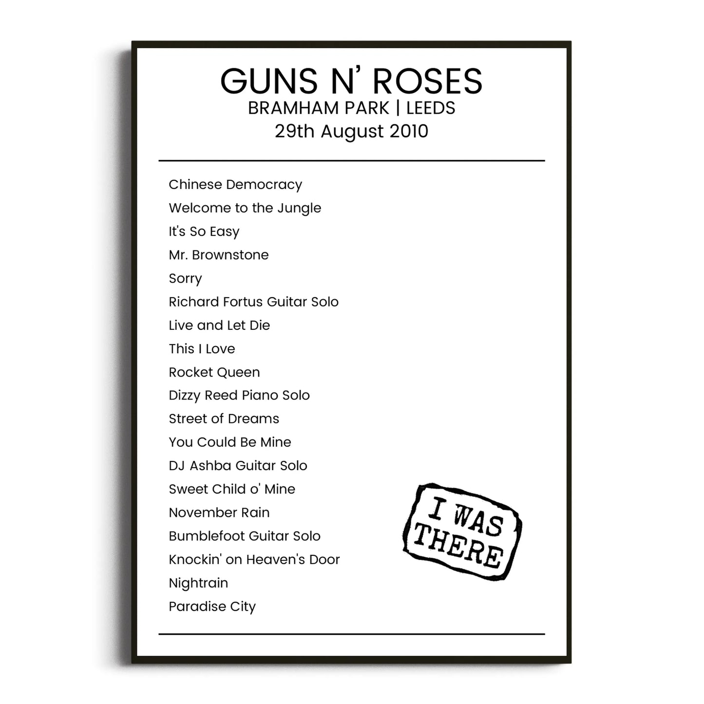 Guns N’ Roses Leeds 29 August 2010 Setlist Poster