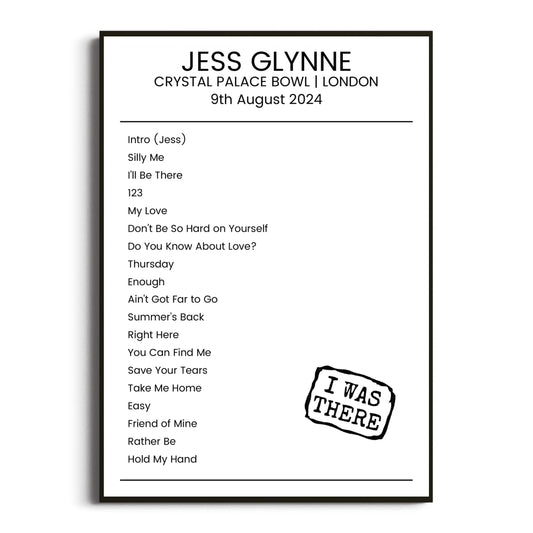 Jess Glynne London 09 August 2024 Setlist Poster