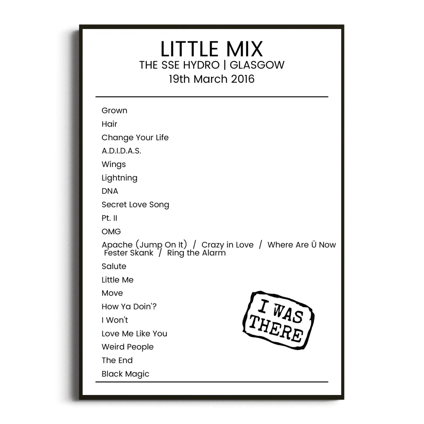 Little Mix Glasgow 19 March 2016 Setlist Poster