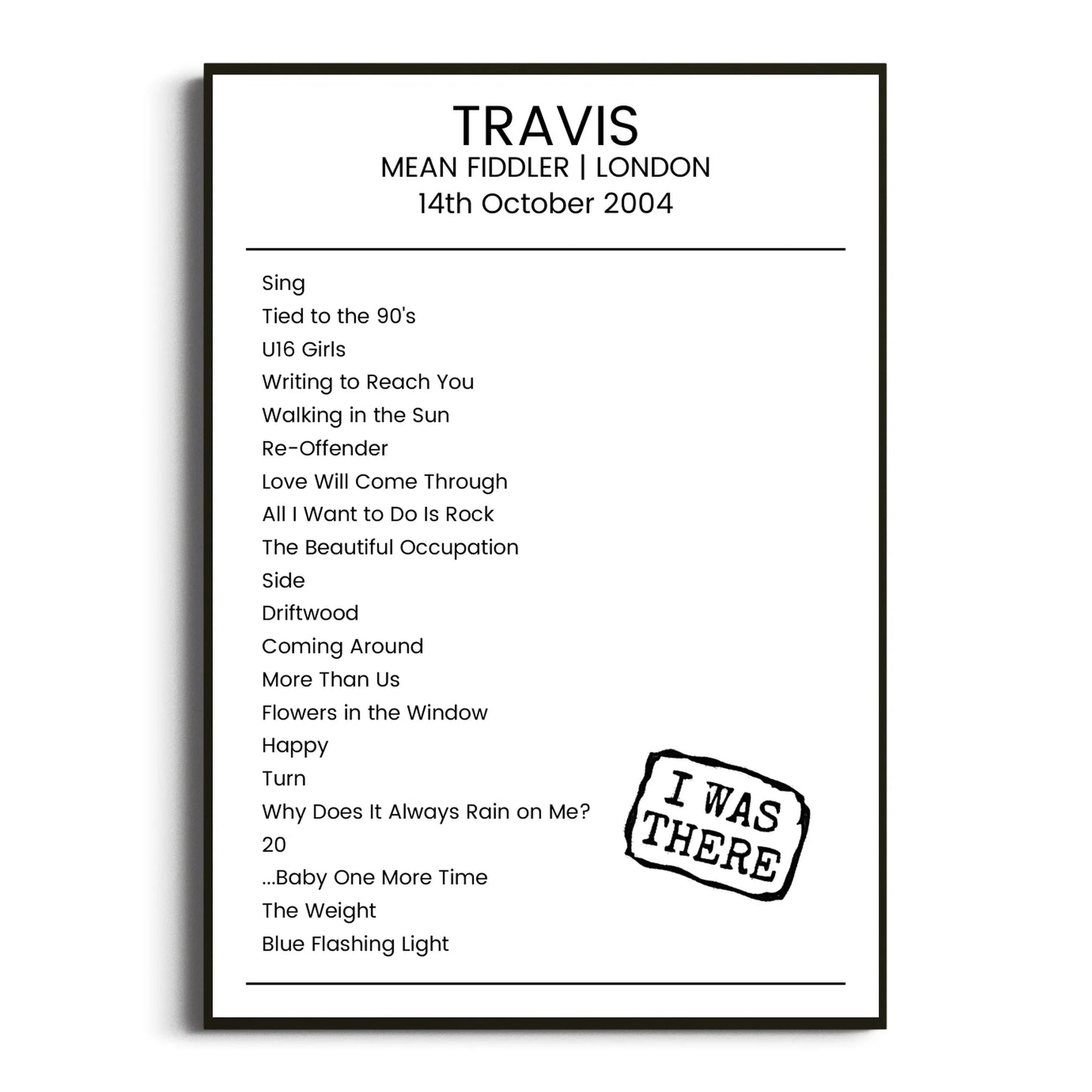 Travis London 14 October 2004 Setlist Poster