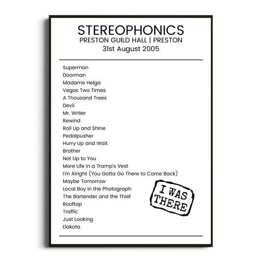 Stereophonics Preston 31 August 2005 Setlist Poster