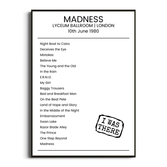 Madness London 10 June 1980 Setlist Poster