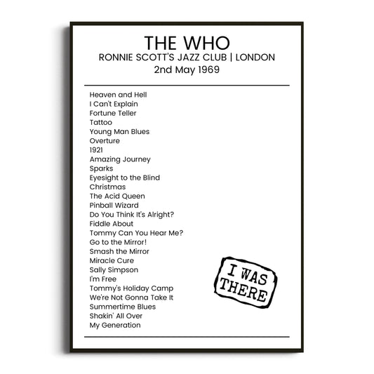 The Who London 02 May 1969 Setlist Poster