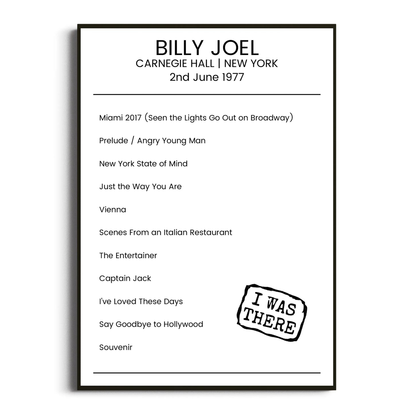 Billy Joel New York 02 June 1977 Setlist Poster