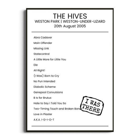 The Hives Weston-under-Lizard 20 August 2005 Setlist Poster