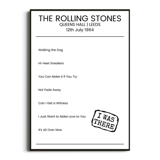 The Rolling Stones Leeds 12 July 1964 Setlist Poster