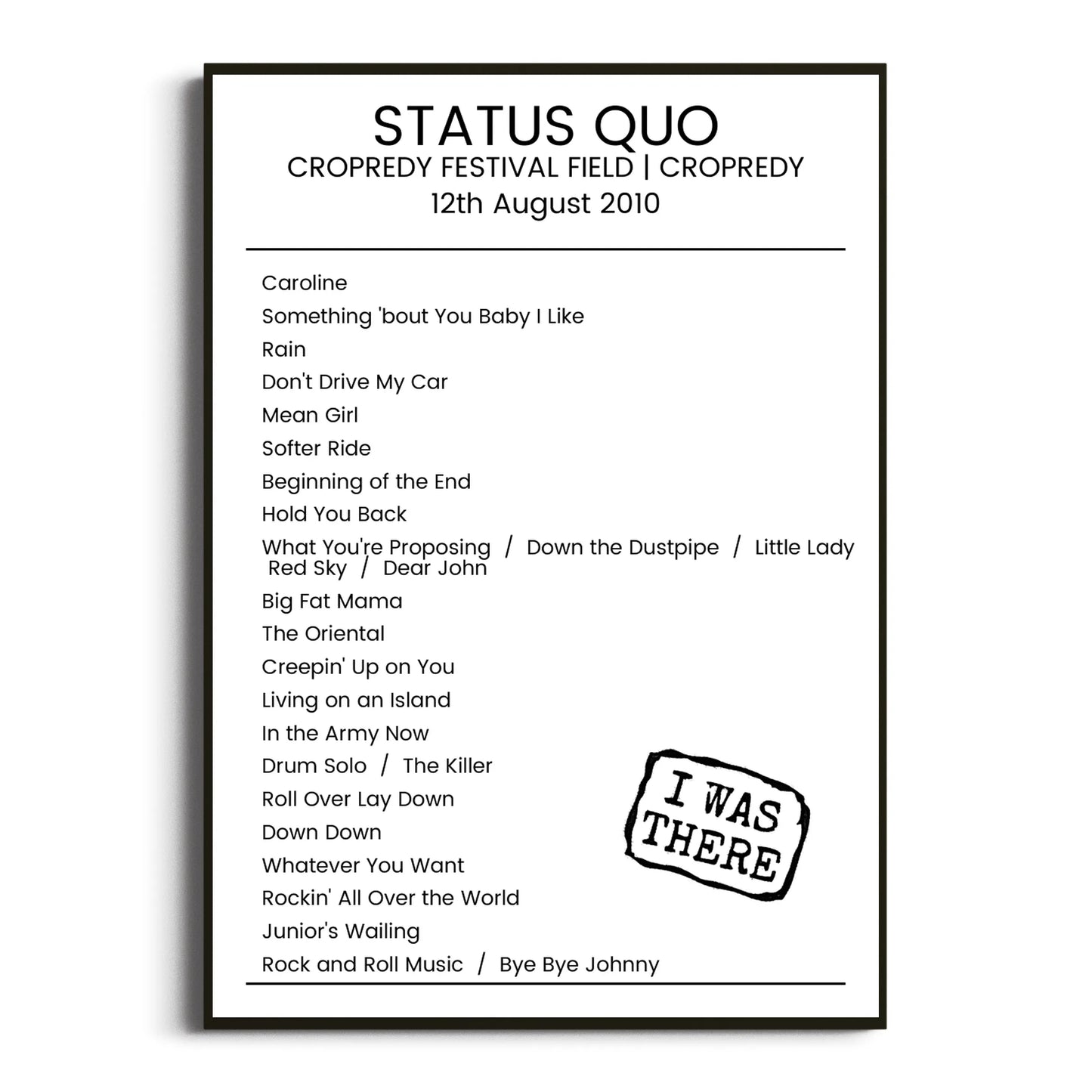 Status Quo Cropredy 12 August 2010 Setlist Poster