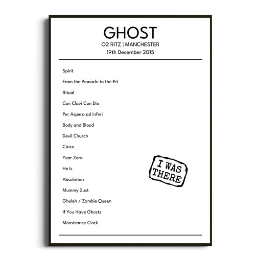 Ghost Manchester 19 December 2015 Setlist Poster