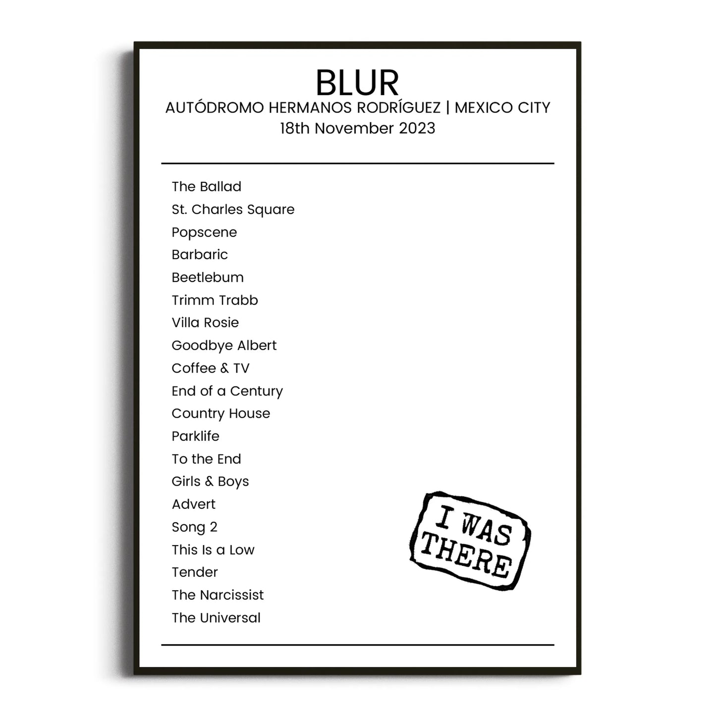 Blur Mexico City 18 November 2023 Setlist Poster