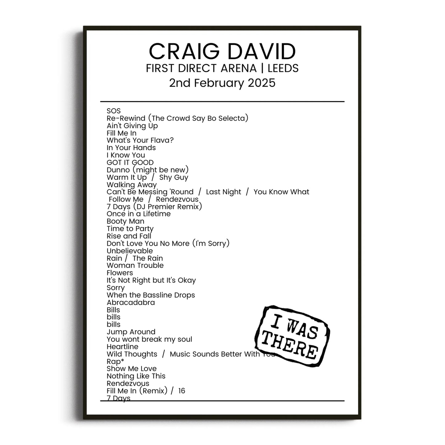 Craig David Leeds 02 February 2025 Setlist Poster