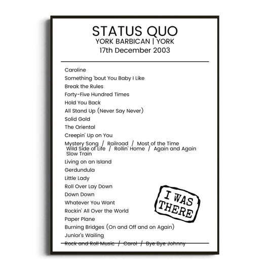 Status Quo York 17 December 2003 Setlist Poster