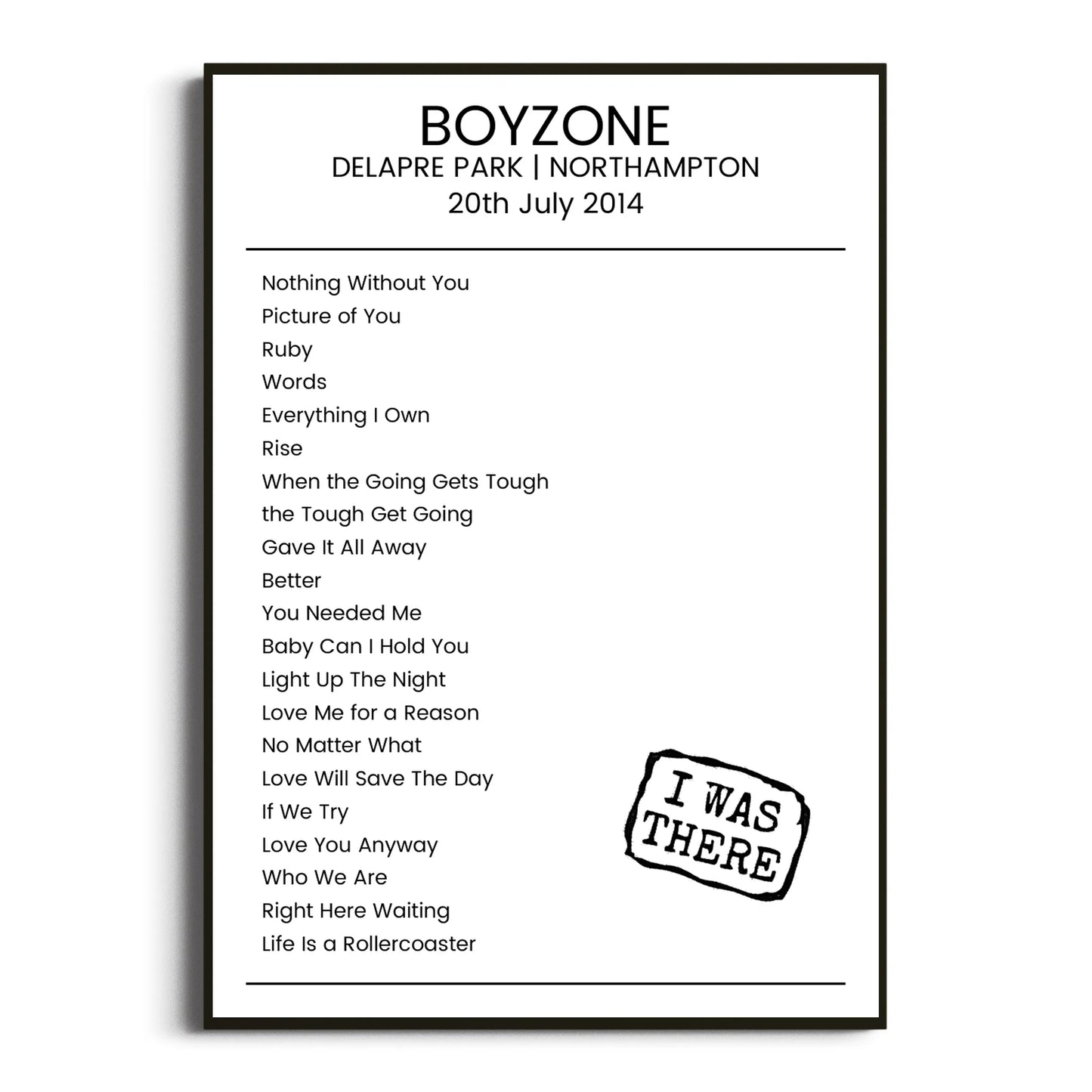 Boyzone Northampton 20 July 2014 Setlist Poster