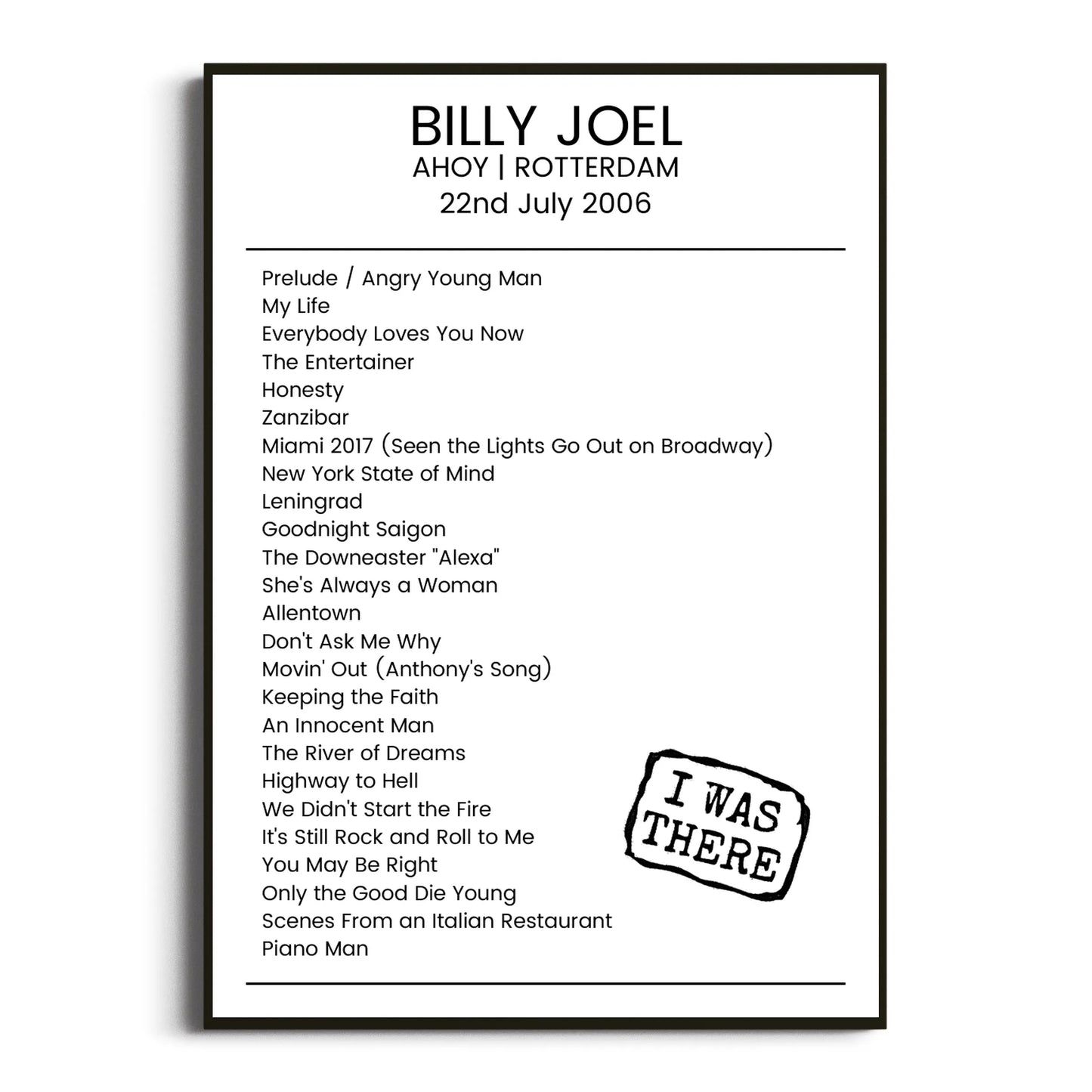 Billy Joel Rotterdam 22 July 2006 Setlist Poster