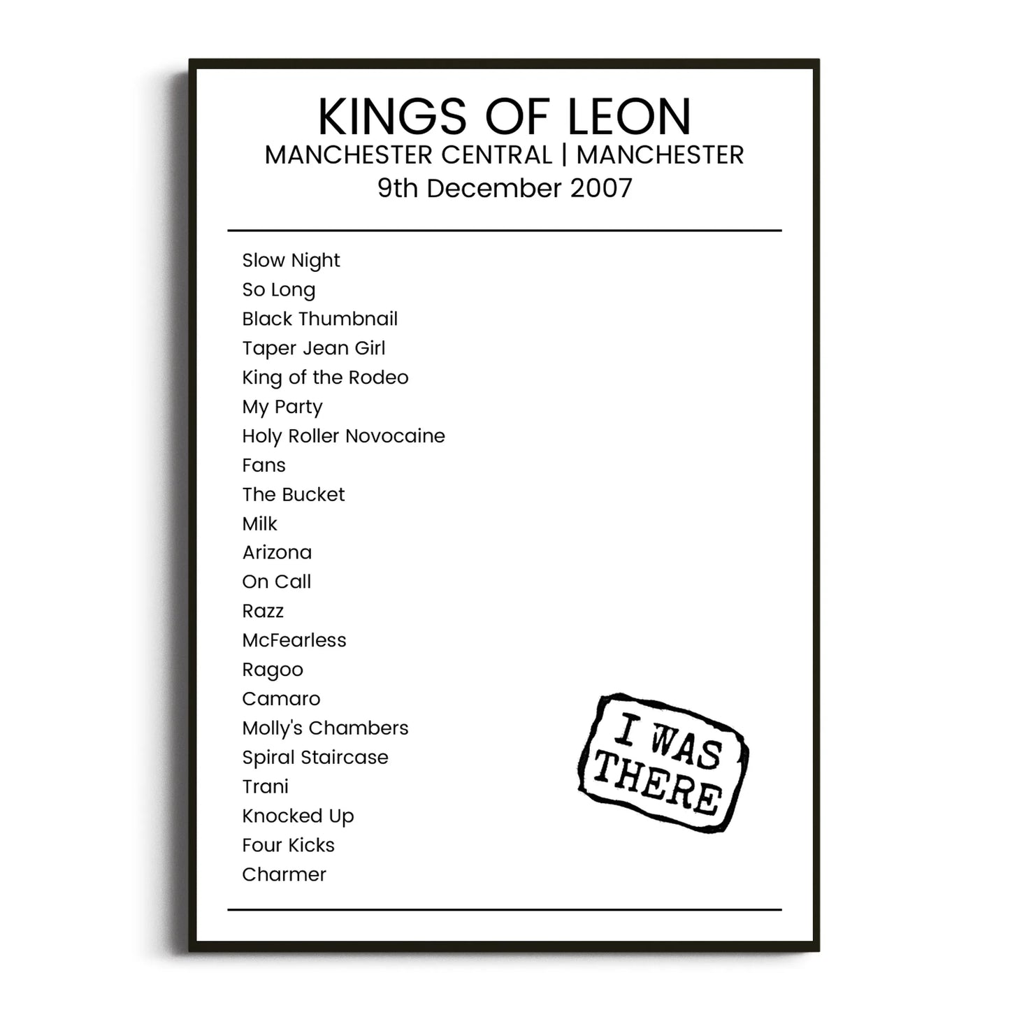 Kings of Leon Manchester 09 December 2007 Setlist Poster