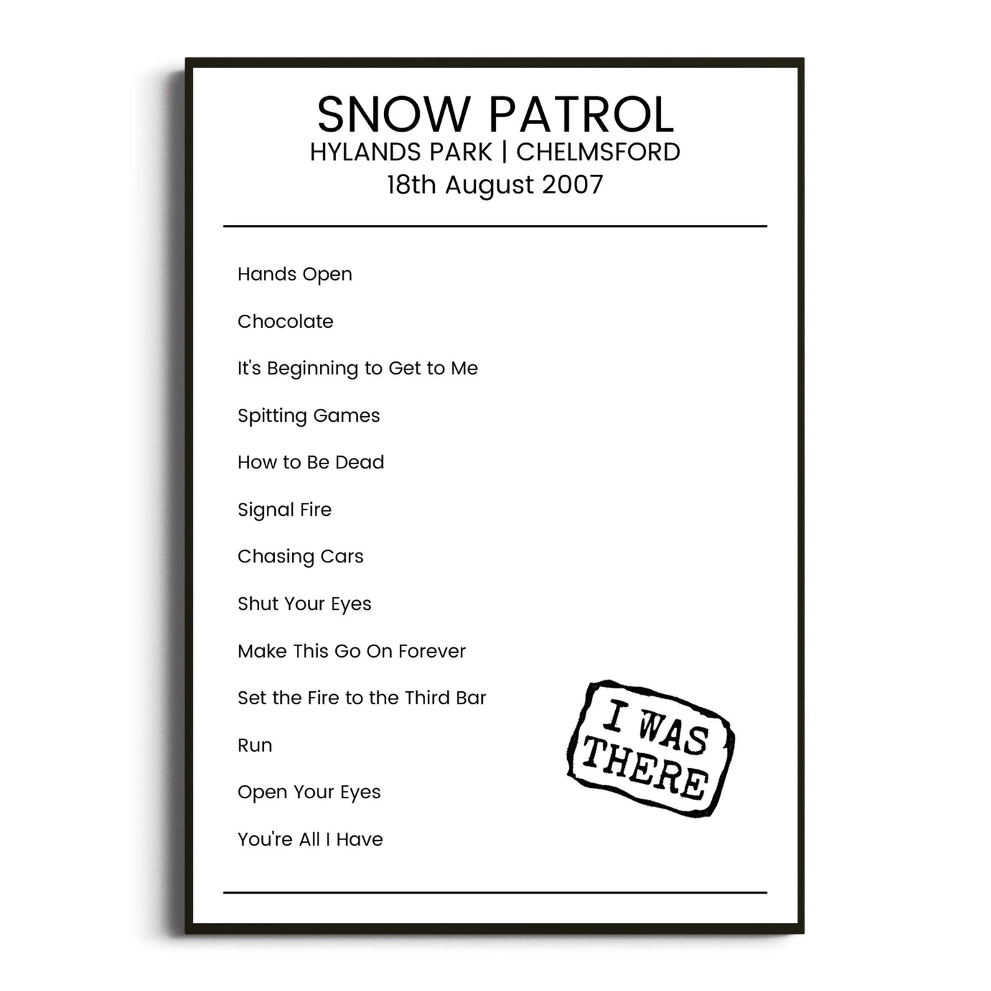 Snow Patrol Chelmsford 18 August 2007 Setlist Poster