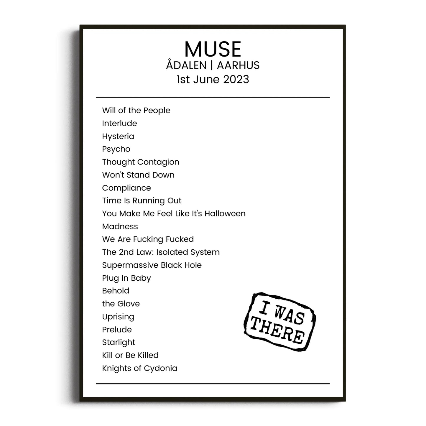 Muse Aarhus 01 June 2023 Setlist Poster