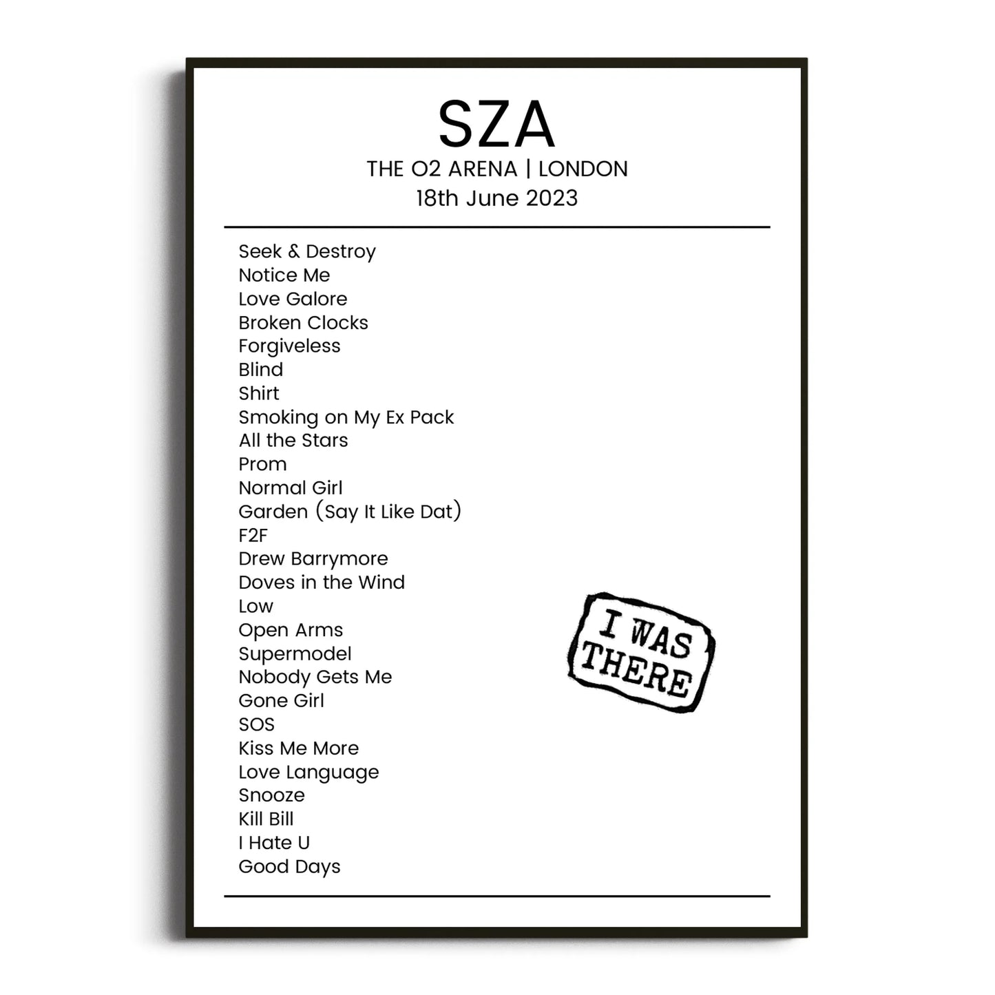 SZA London 18 June 2023 Setlist Poster