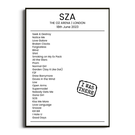 SZA London 18 June 2023 Setlist Poster