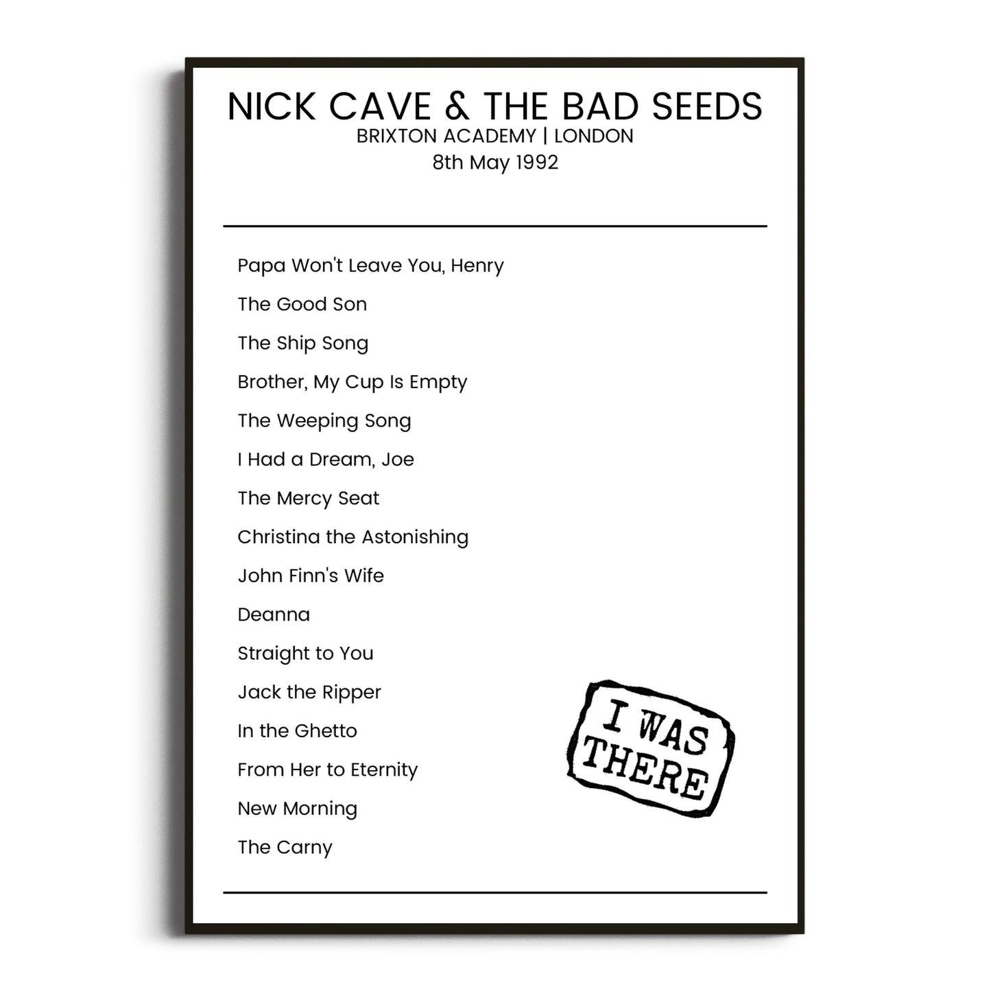 Nick Cave & the Bad Seeds London 08 May 1992 Setlist Poster