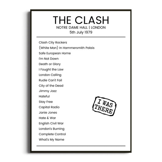 The Clash London 05 July 1979 Setlist Poster