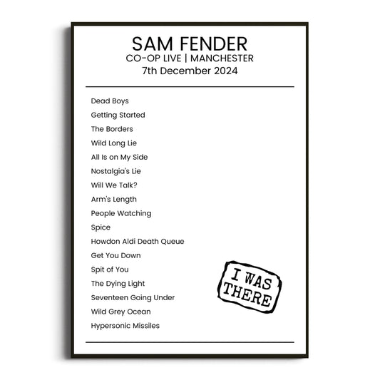 Sam Fender Manchester 07 December 2024 Setlist Poster