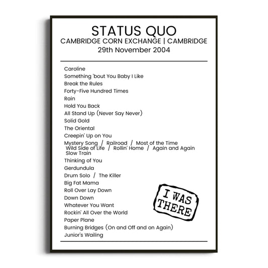 Status Quo Cambridge 29 November 2004 Setlist Poster