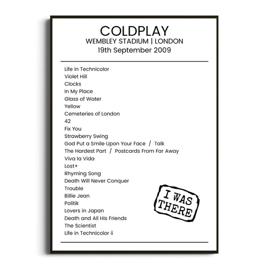 Coldplay London 19 September 2009 Setlist Poster