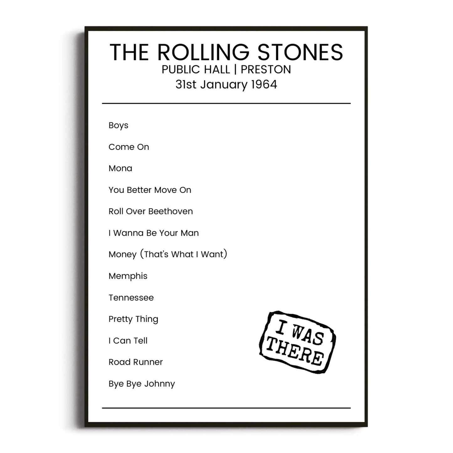 The Rolling Stones Preston 31 January 1964 Setlist Poster