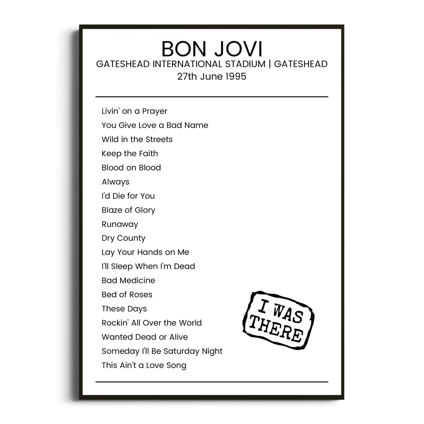 Bon Jovi Gateshead 27 June 1995 Setlist Poster