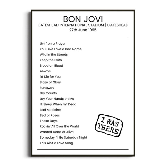 Bon Jovi Gateshead 27 June 1995 Setlist Poster