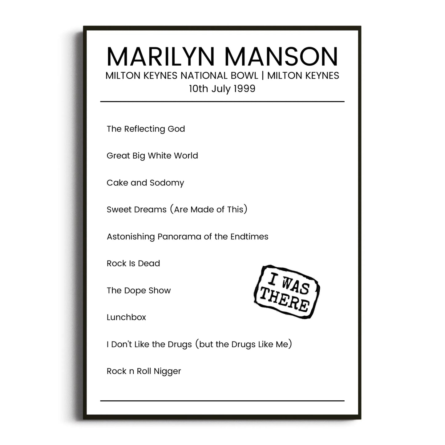 Marilyn Manson Milton Keynes 10 July 1999 Setlist Poster