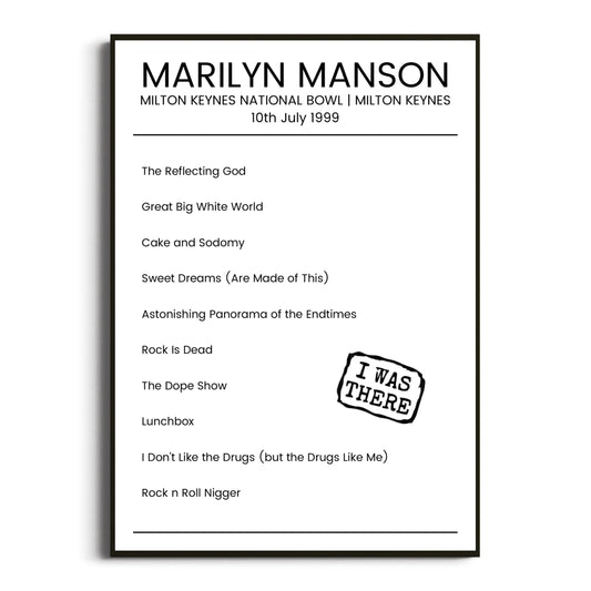 Marilyn Manson Milton Keynes 10 July 1999 Setlist Poster