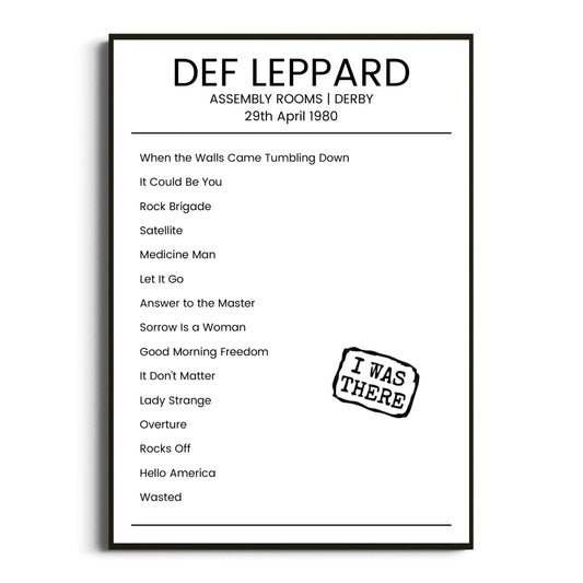 Def Leppard Derby 29 April 1980 Setlist Poster