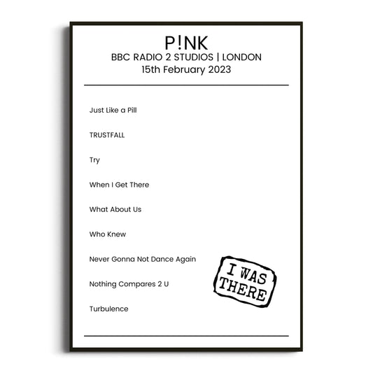 P!nk London 15 February 2023 Setlist Poster