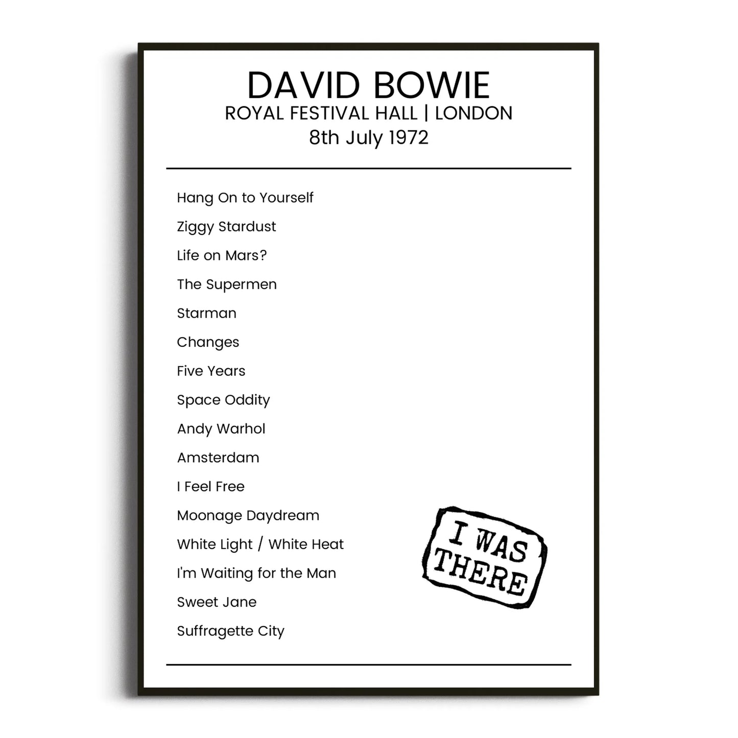 David Bowie London 08 July 1972 Setlist Poster