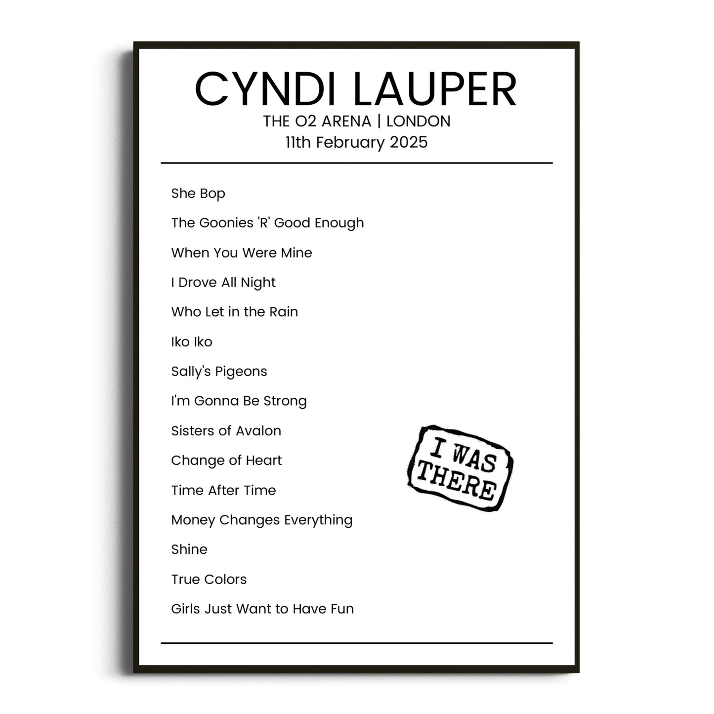 Cyndi Lauper London 11 February 2025 Setlist Poster