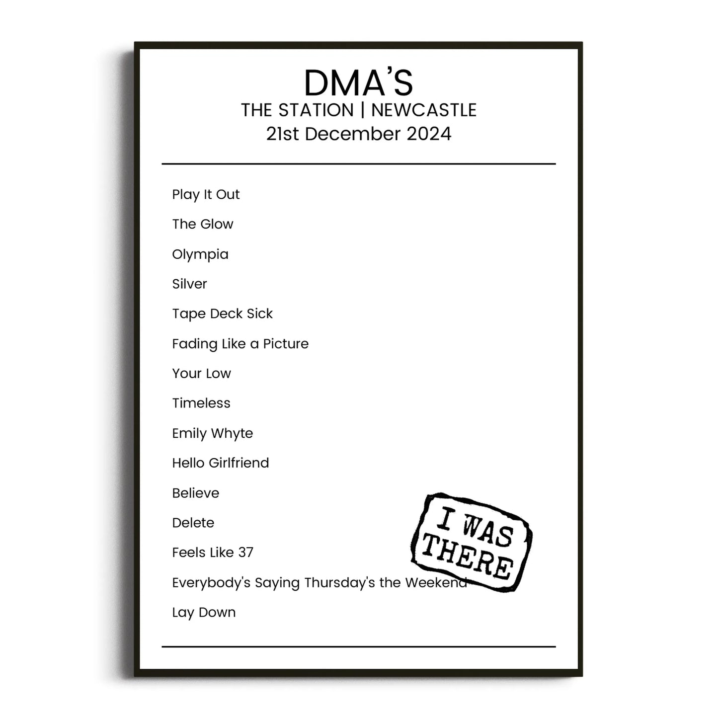 DMA’s Newcastle 21 December 2024 Setlist Poster