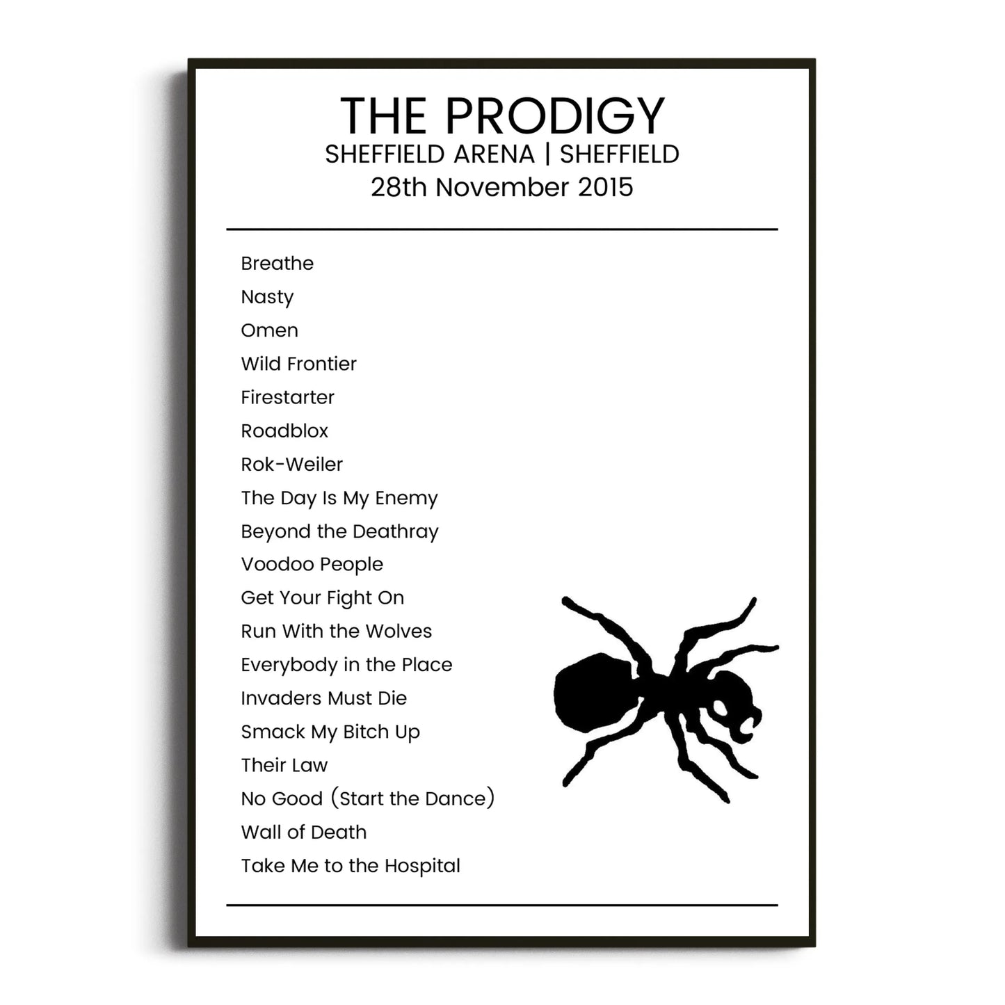 The Prodigy Sheffield 28 November 2015 Setlist Poster