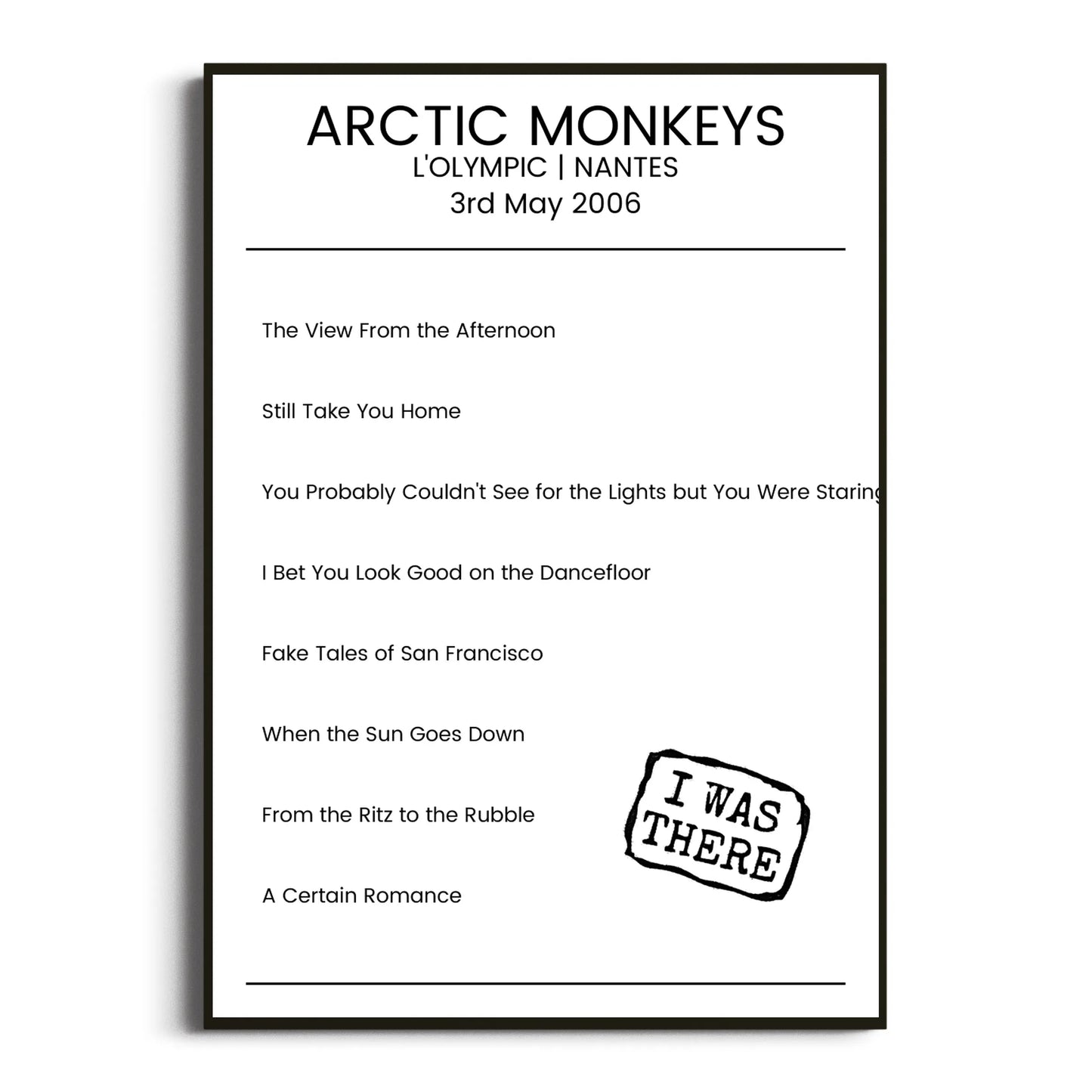 Arctic Monkeys Nantes 03 May 2006 Setlist Poster