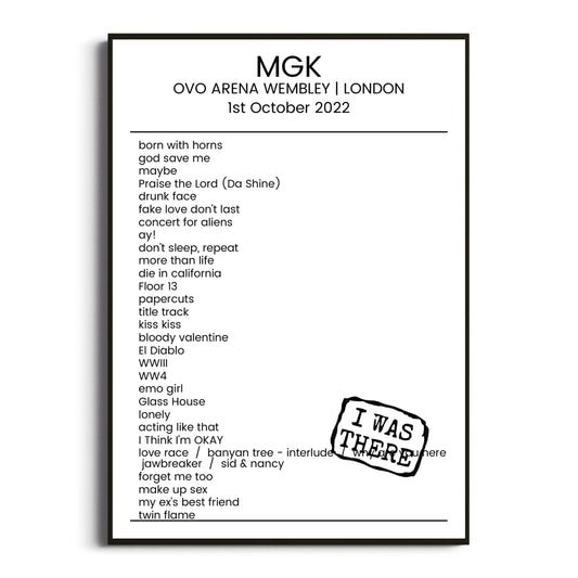 mgk London 01 October 2022 Setlist Poster