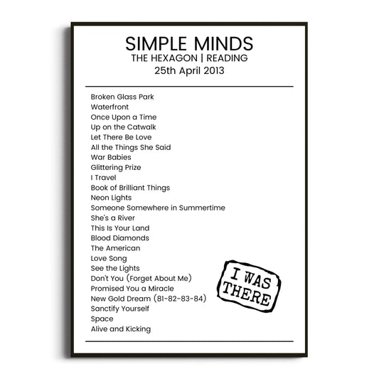 Simple Minds Reading 25 April 2013 Setlist Poster