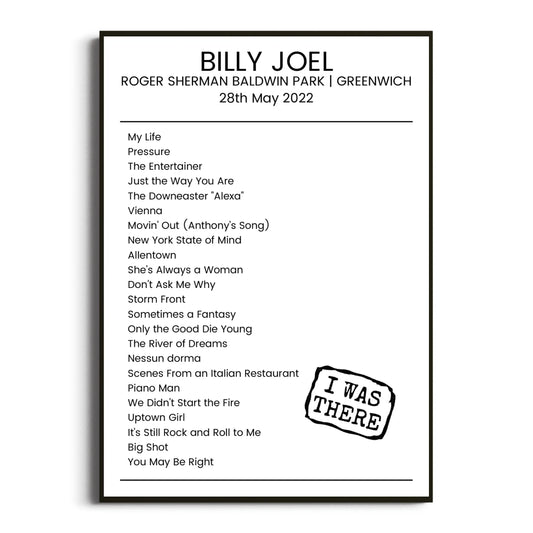 Billy Joel Greenwich 28 May 2022 Setlist Poster