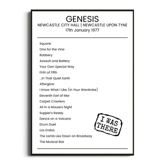 Genesis Newcastle upon Tyne 17 January 1977 Setlist Poster