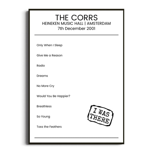 The Corrs Amsterdam 07 December 2001 Setlist Poster