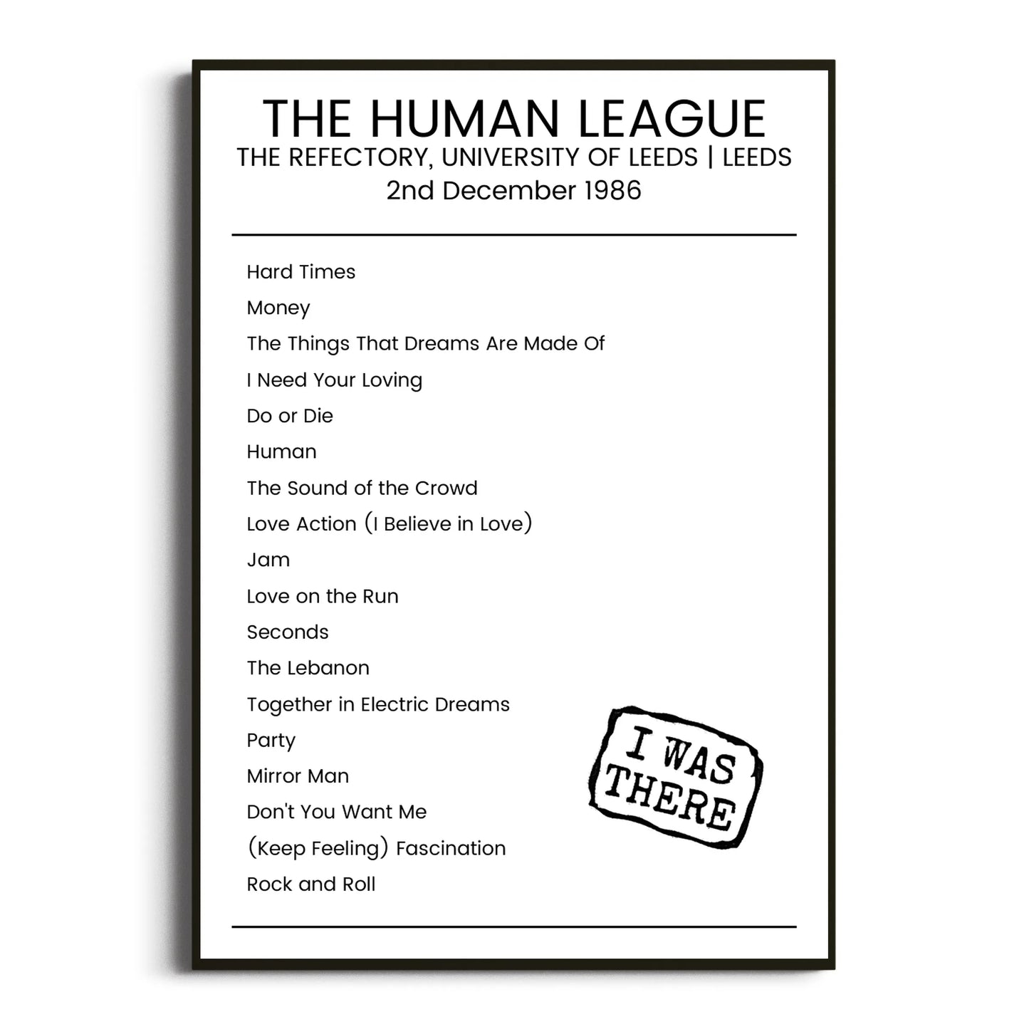 The Human League Leeds 02 December 1986 Setlist Poster